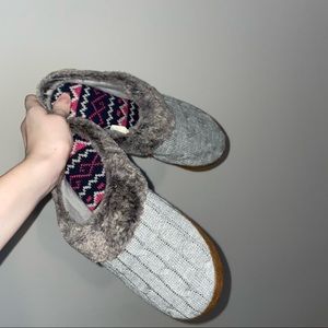 grey fuzzy slippers